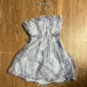 Storia Blue and White Swirl Mini Dress